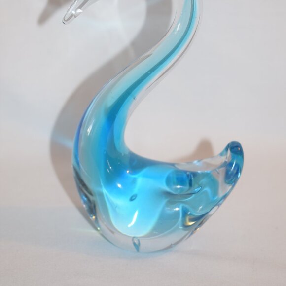 Vintage Hand Blown Blue Art Glass Swan Bird Figurine - Picture 6 of 11